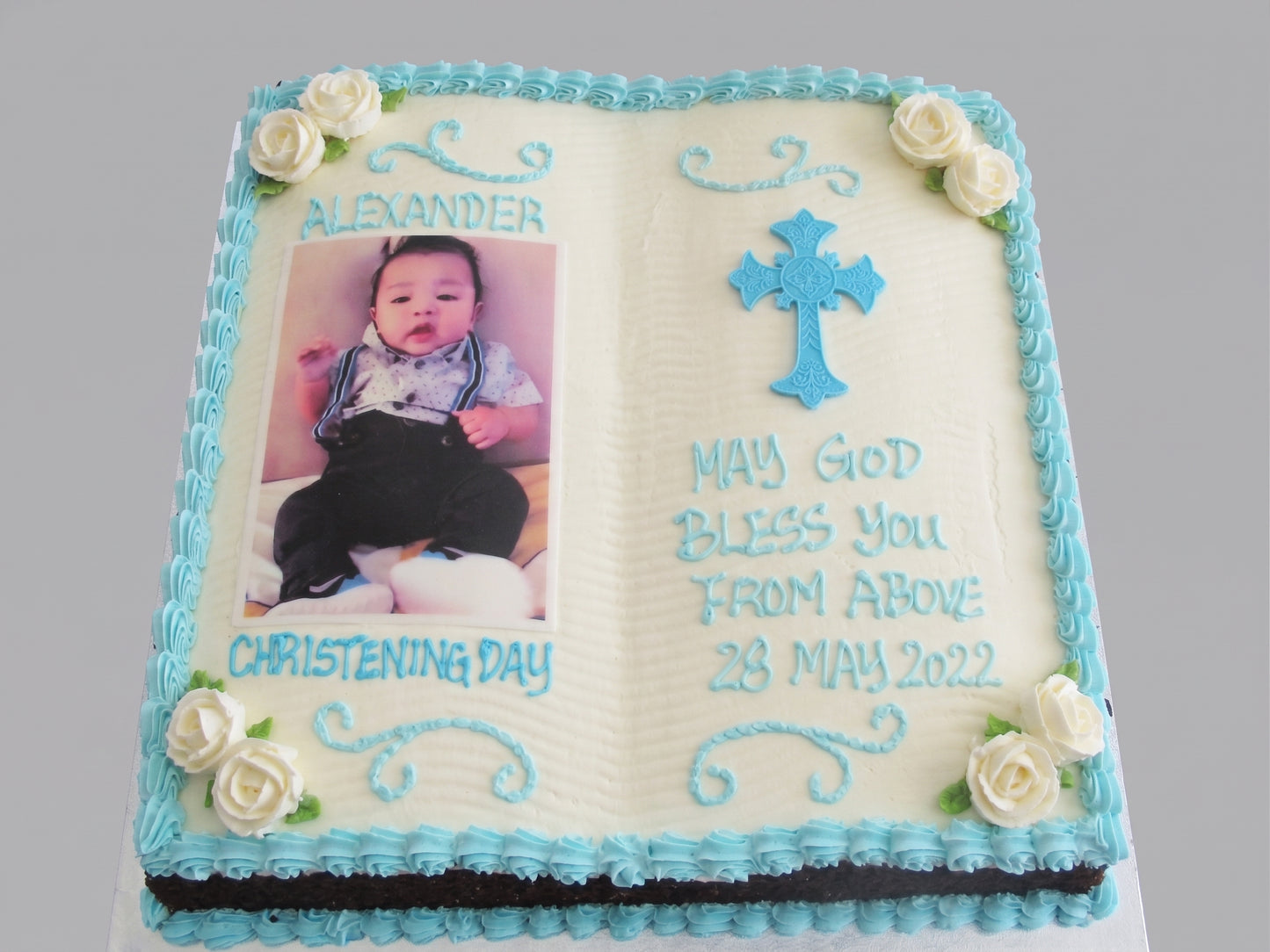 RE-119 Blue Bible Shaped Christening cake with Photo #4