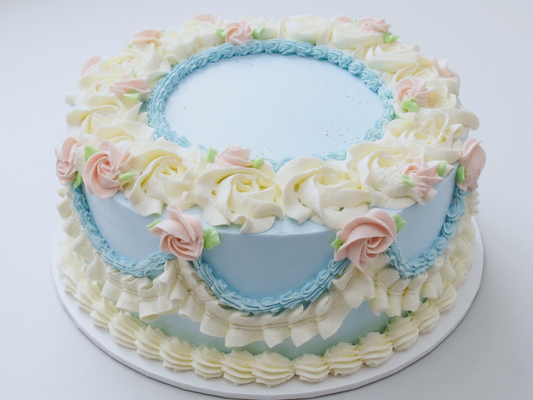 VI-005 Vintage Cake #5 Blue with Pink Roses