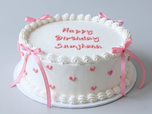 VI-022 Vintage Pure White with Pink Hearts + Ribbon