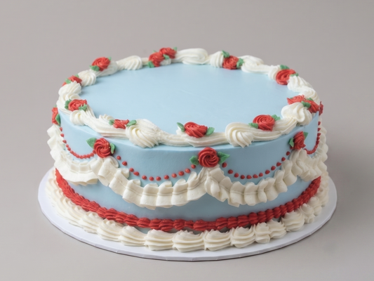 VI-025 Vintage Cake  #25 Blue with Red Roses