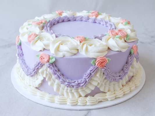 VI-028 Vintage Cake #28 Purple with Pink Roses