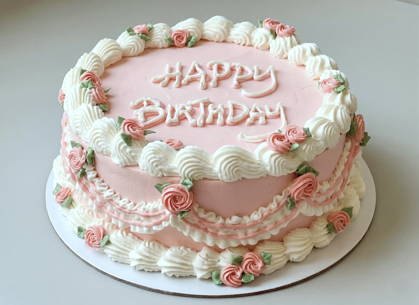 VI-032 Vintage Cake #32  Pink Roses