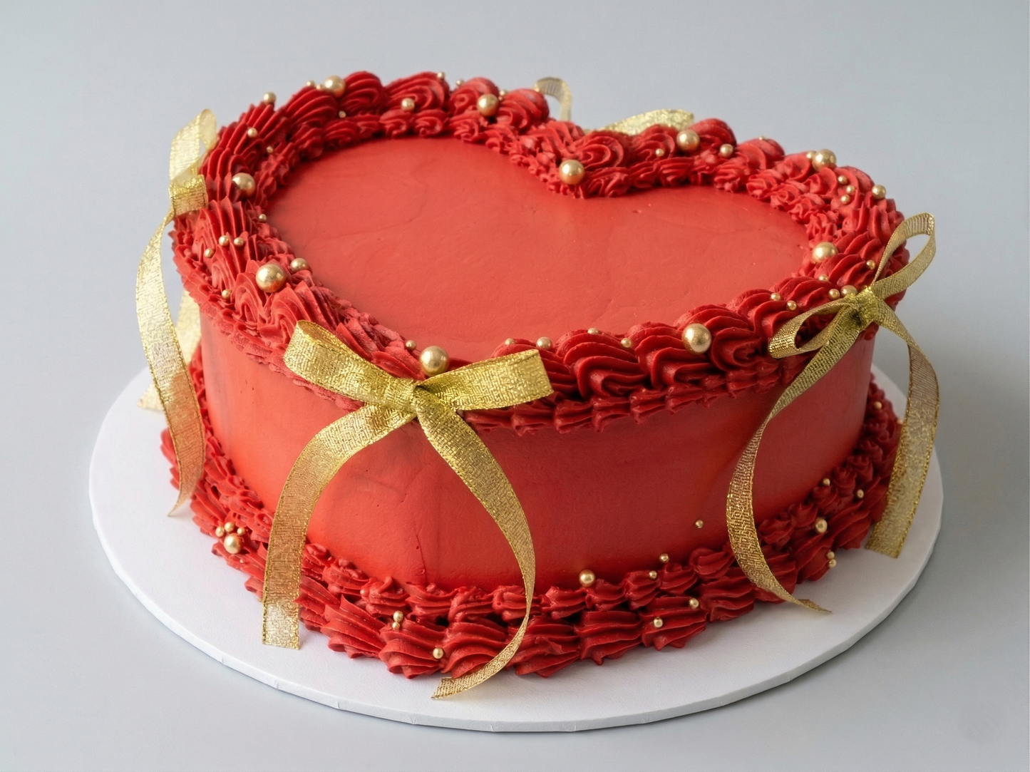 VI-111 Red Heart Shaped with Gold Pearls And Ribbon