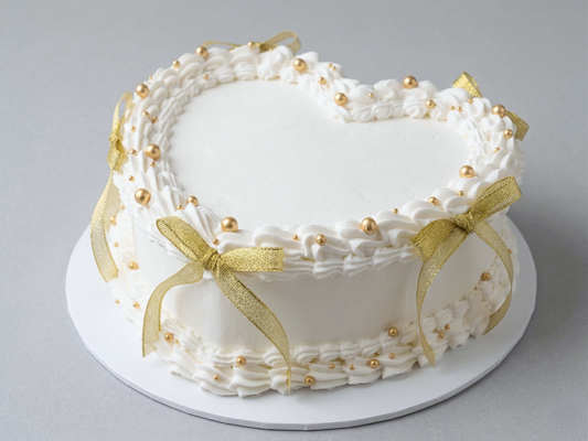 VI-112 Pure White  Heart Shaped with Gold Pearls And Ribbon