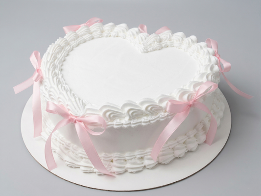 VI-114 Pure White Heart Shaped with Pink Ribbon