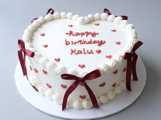 VI-119 Pure White Heart Shaped with Red Hearts + Ribbon