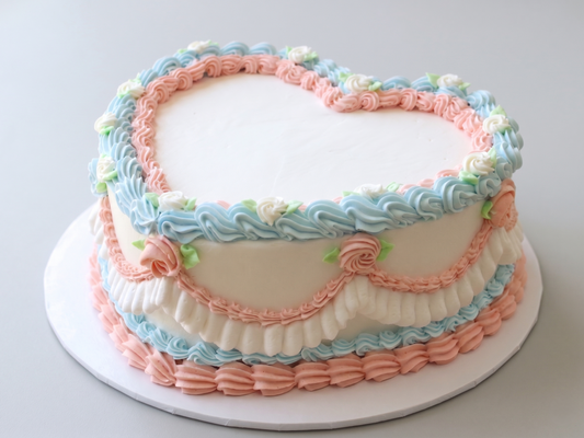 VI-122 Pure White Heart Shaped with Pink & Blue Piping