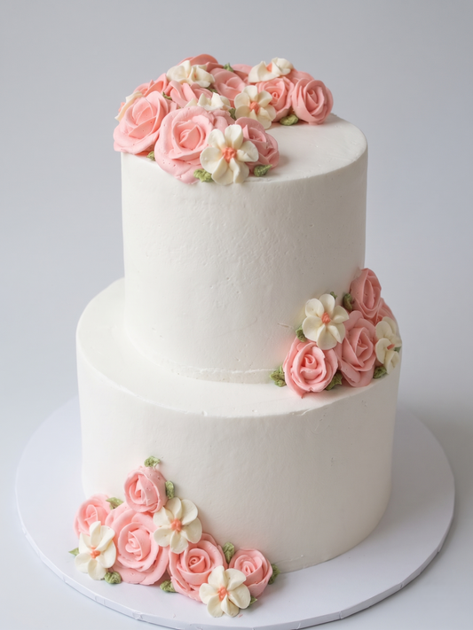 WC-204  2 Tier Double Height Floral #4 Cake