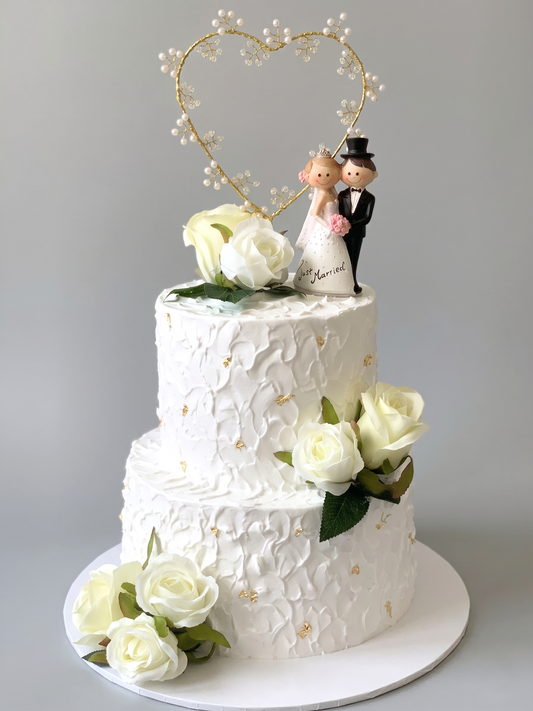 WC-208 2 Tier Double Height Silk Roses with Gold Leaf Cake