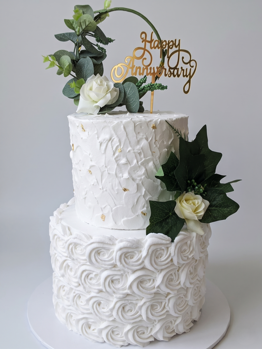 WC-212  2 Tier Double Height White Rose Wreath Cake