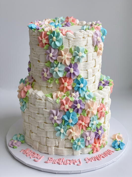 WC-217  2 Tier Double Height Flower Basket Cake