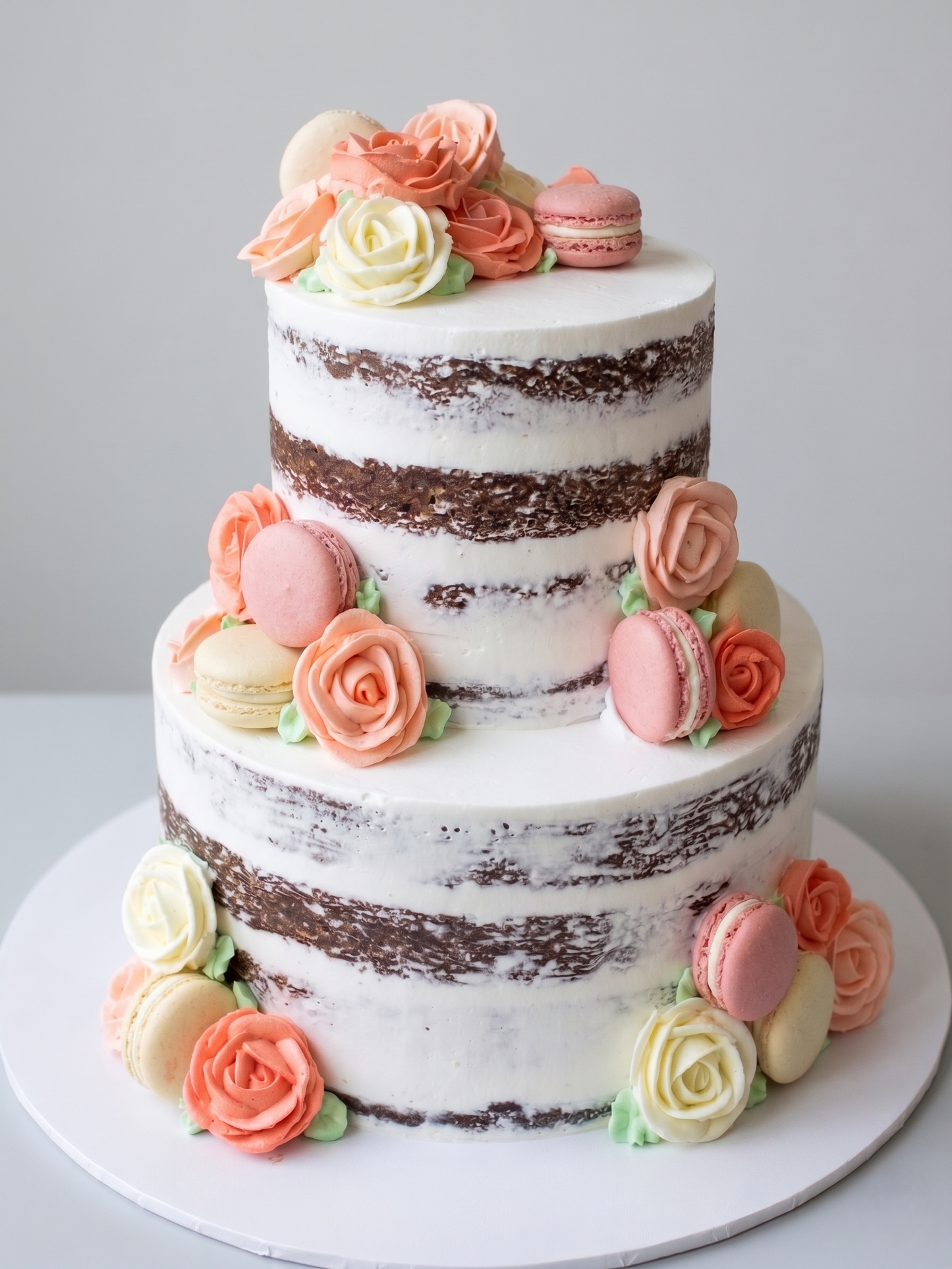 WC-221 2 Tier Double Height Naked Cake with Buttercream Roses Cake