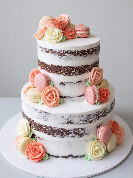 WC-221 2 Tier Double Height Naked Cake with Buttercream Roses Cake