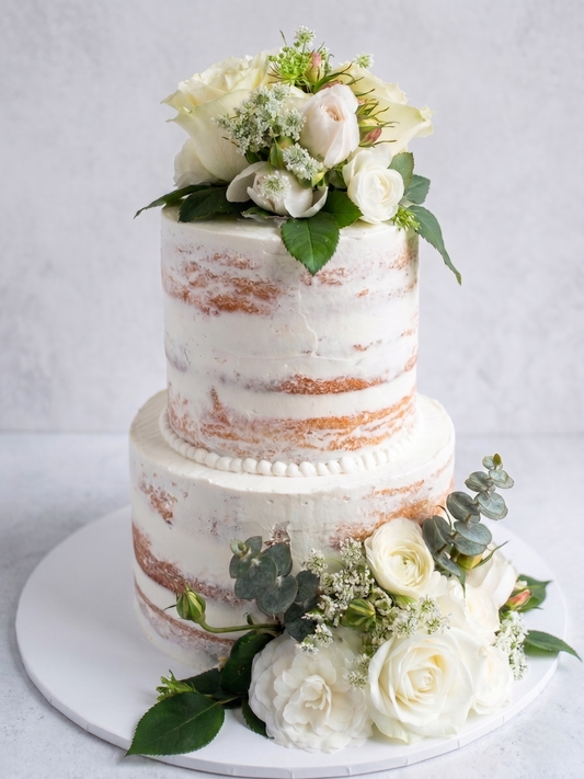 WC-222 2 Tier Double Height Naked Cake with Artificial Flowers Cake