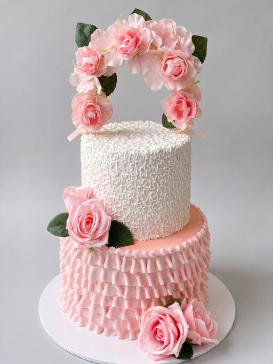 WC-227  2 Tier Double Height  Roses Arch Cake