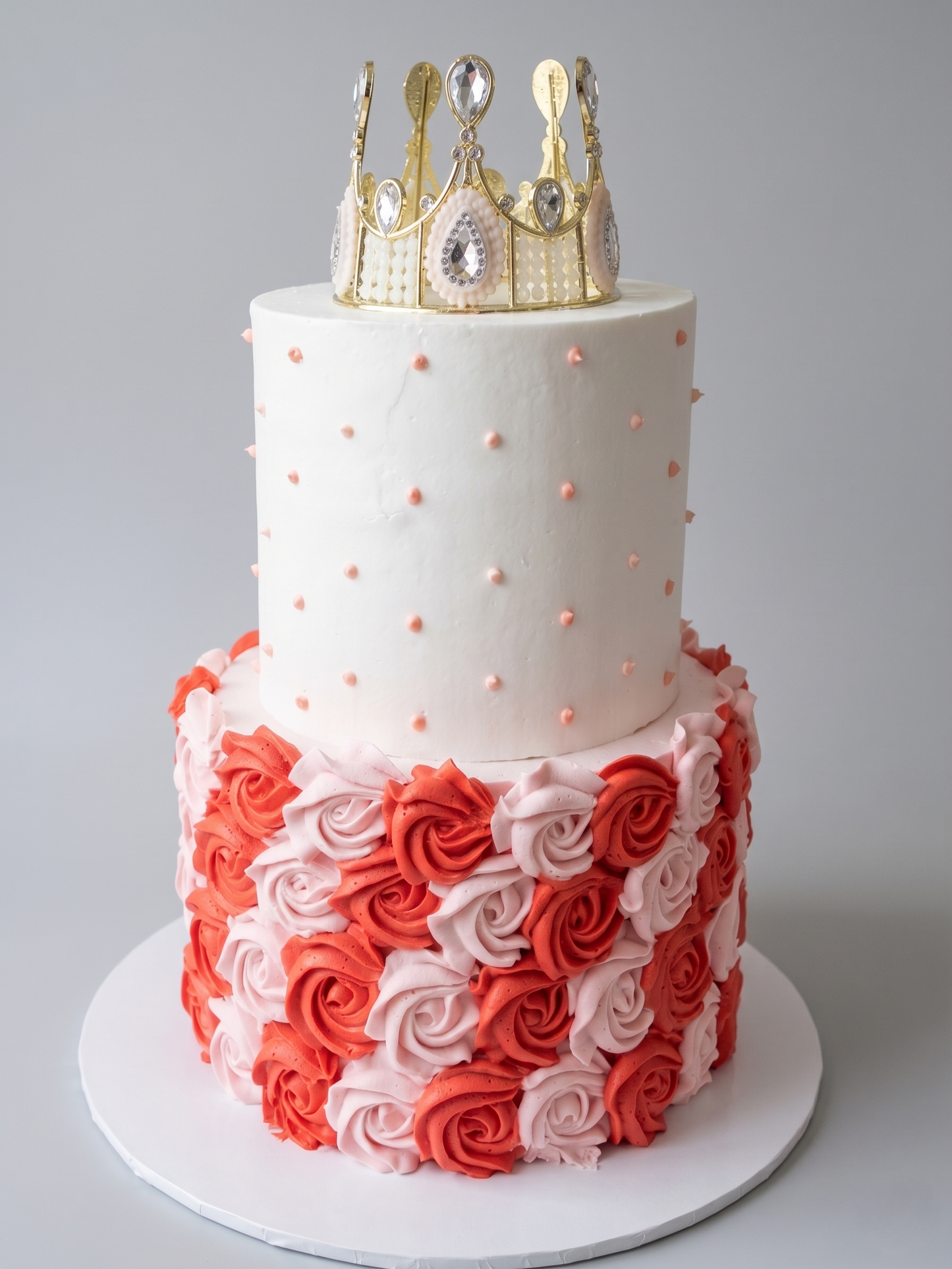 WC-228 2 Tier Double Height Red & Pink Tiara Cake