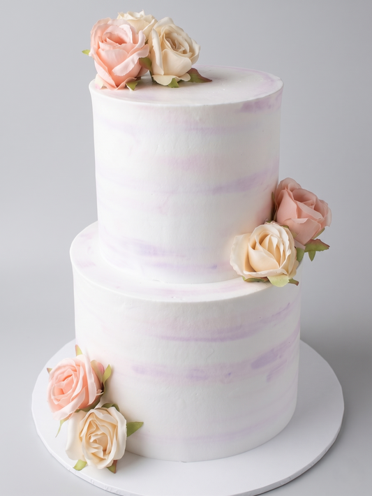 WC-236  2 Tier Double Height Purplish Cake with Silk Roses Cake