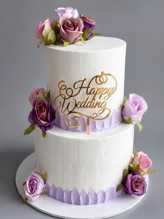 WC-239 2 Tier Double Height Purple Silk Roses Cake