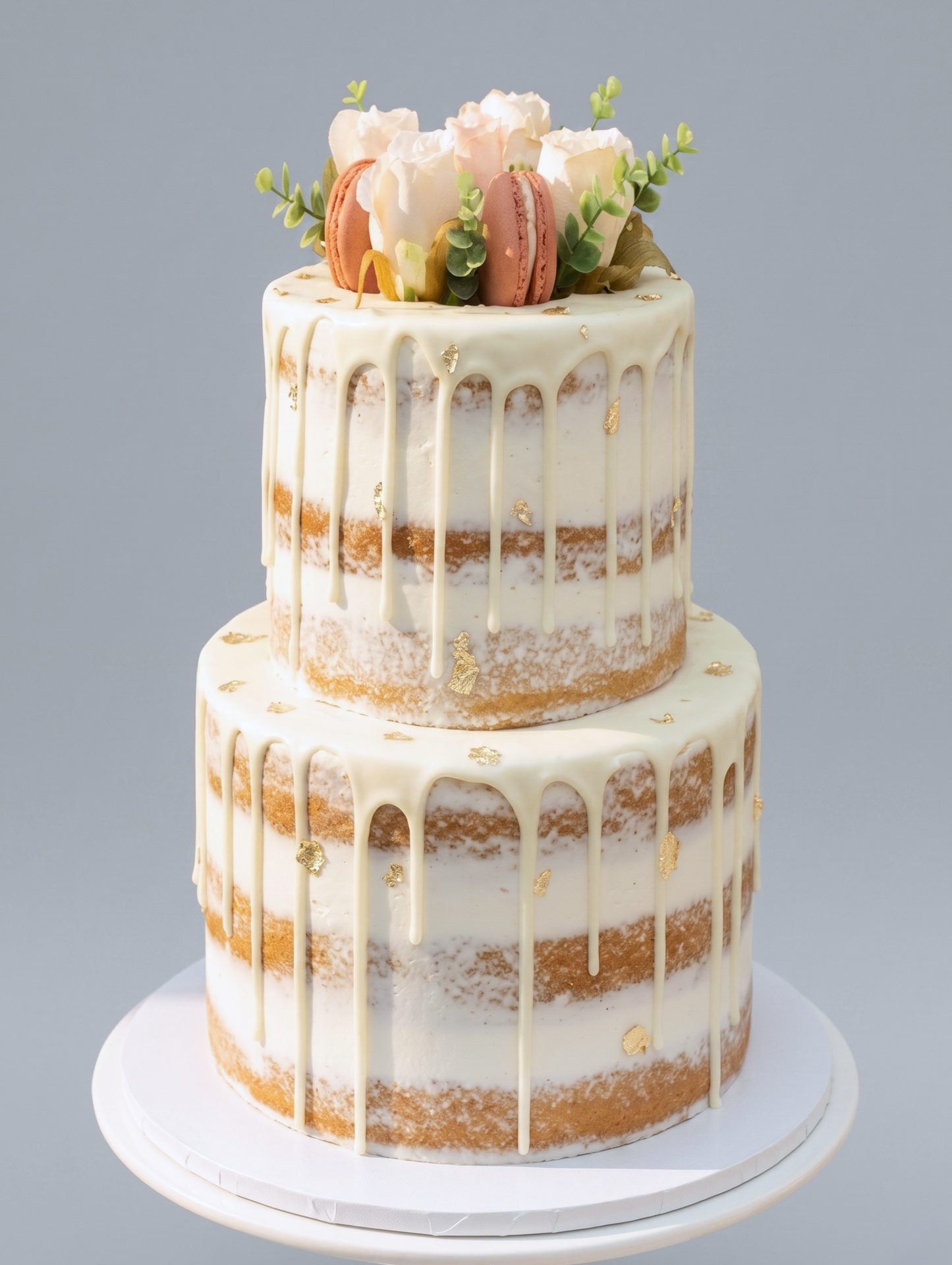 WC-244 2 Tier Double Height White Naked Cake with Pink Roses Cake