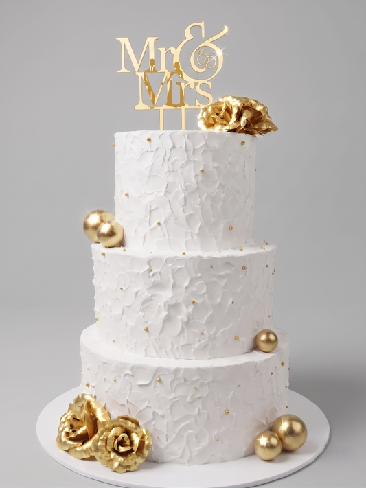 WC-402  3 Tier Double Height Gold Roses Cake