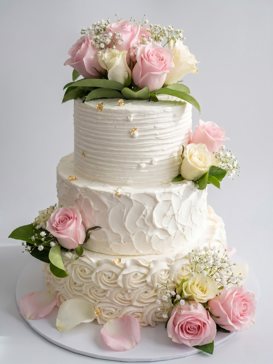 WC-403 3 Tier Double Height Floral #3 Cake ( Artificial Flowers)