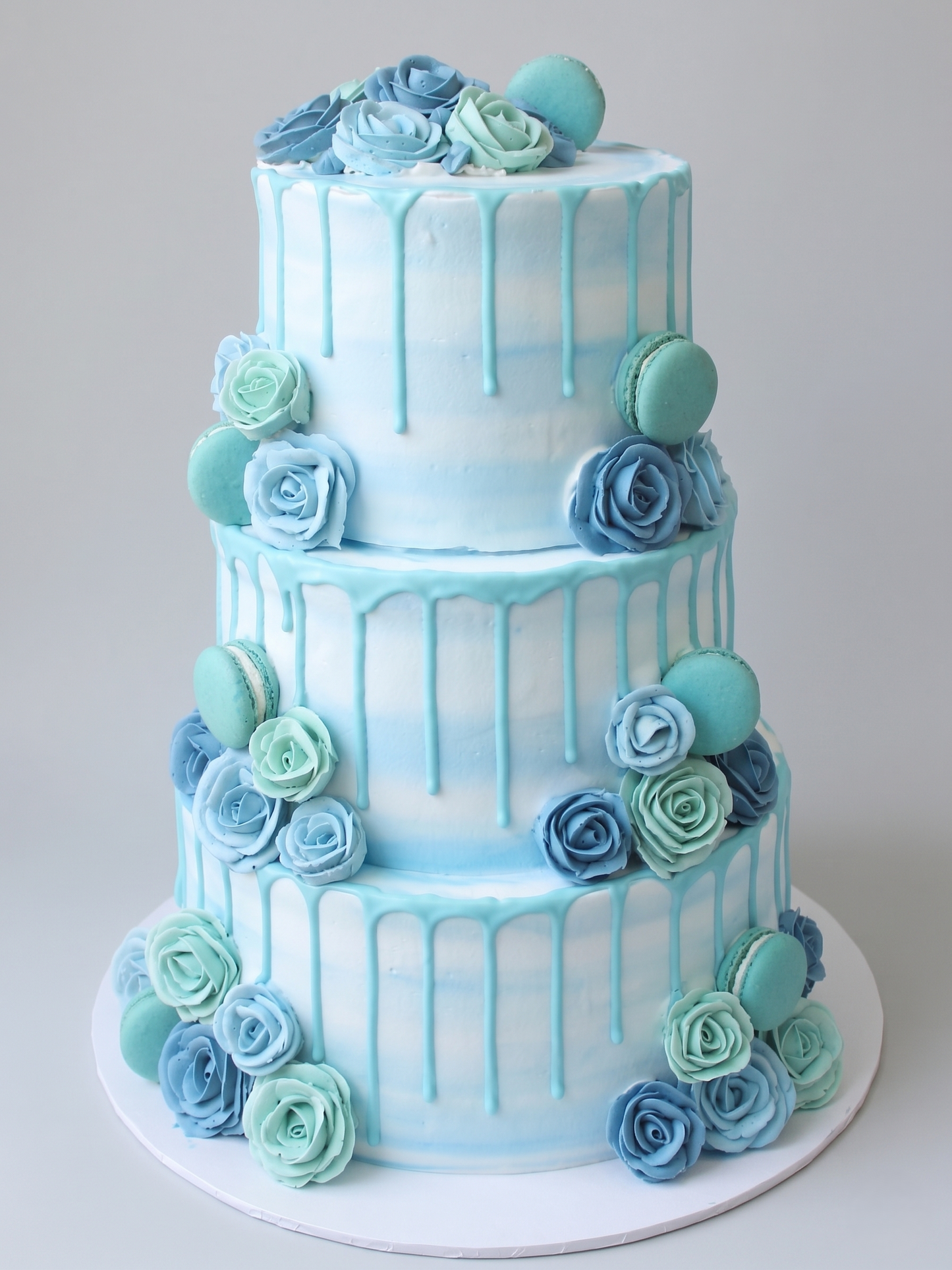 WC-405 3 Tier Double Height Blue Roses with Dripping Cake