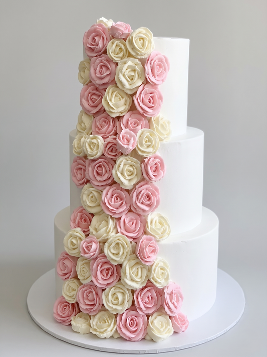 WC-406 3 Tier Double Height Pink & White Roses cake