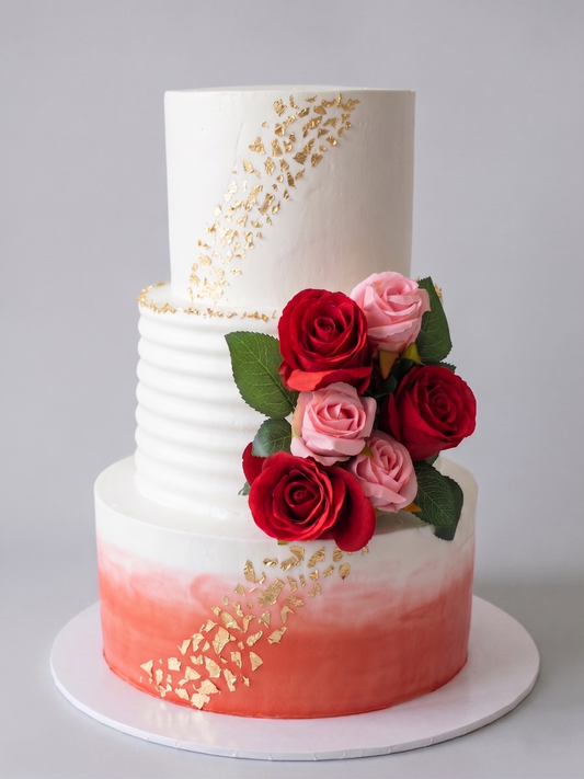 WC-407 3 Tier Double Height Red and Pink Artificial Roses Cake
