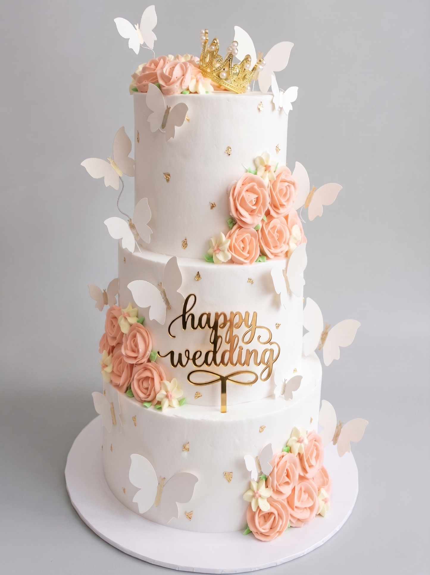 WC-410 3 Tier Double Height Roses with Butterflies Cake
