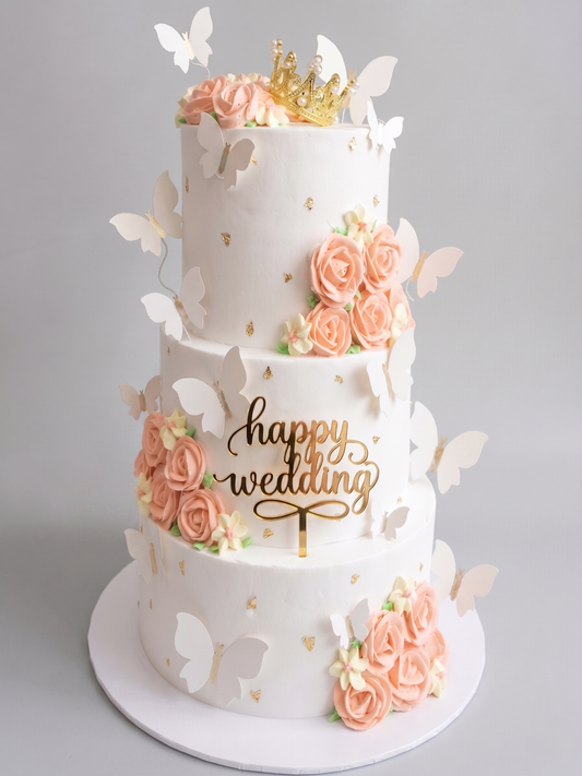 WC-410 3 Tier Double Height Roses with Butterflies Cake