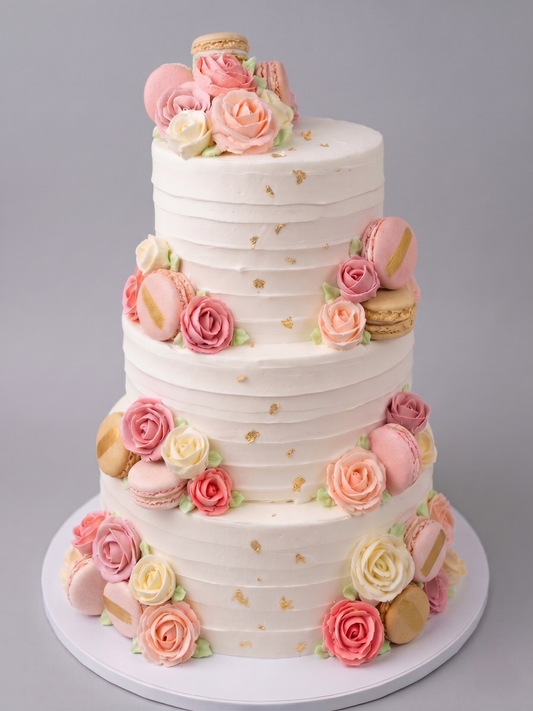 WC-415 3 Tier Double Height Roses & Macarons Cake